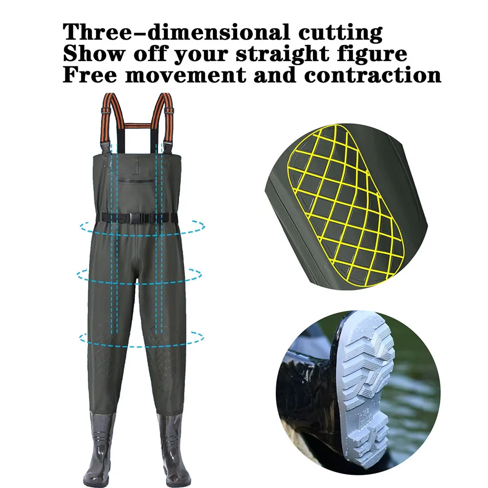 Waterproof Waders Pants With Boots Knee Pads Adult Men Women Thicken Lightweight Fishing Hunting Chest-Length Overalls Trousers