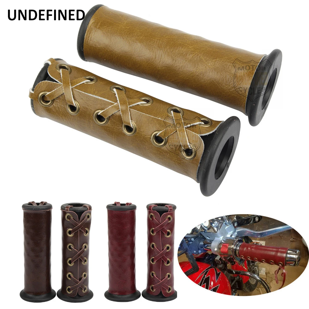 New Black Heavy Duty Leather Motorcycle Hand Grip Throttle Covers Wraps