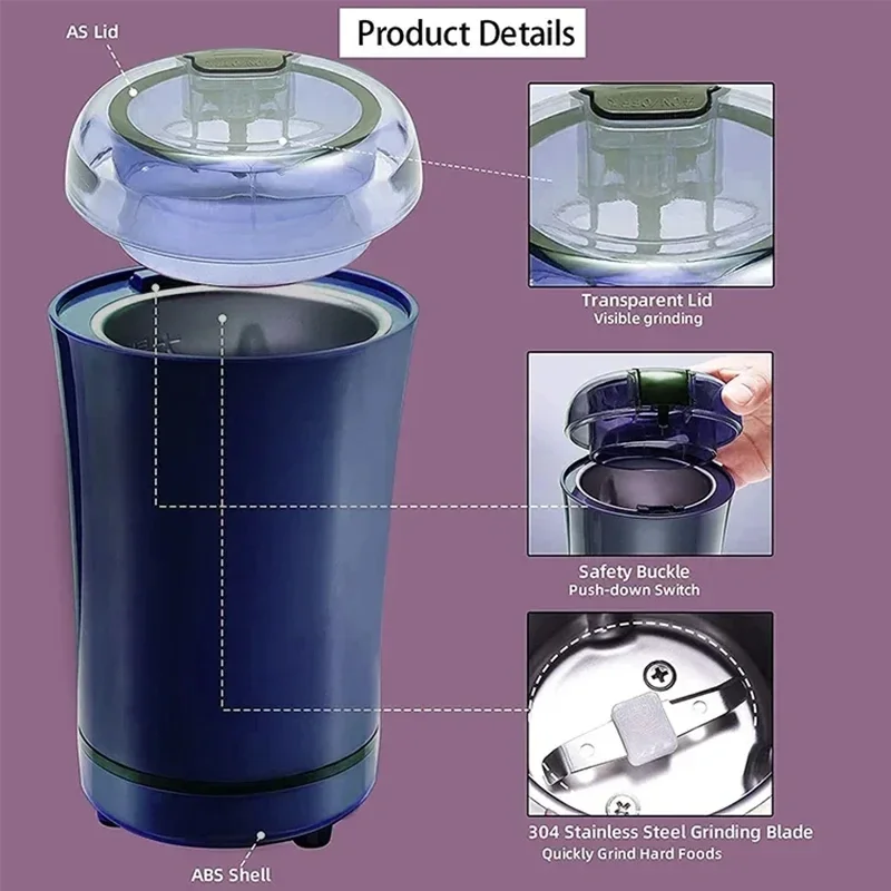 2024 New Small Electric Grinding Machine Grain Grinder Coffee Grinder Stainless Steel Nuts Beans Grains Mill Herbs  for kitchen 5