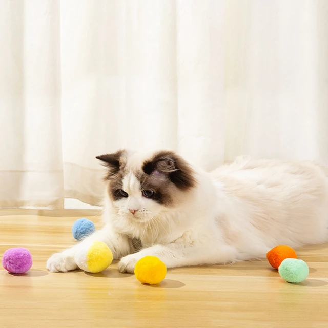 12Pcs Cat Toy Balls Soft Poms Ball Exquisite Material Pompon Ball Toy Cats Interactive Cat Toys Pet Supplies 6