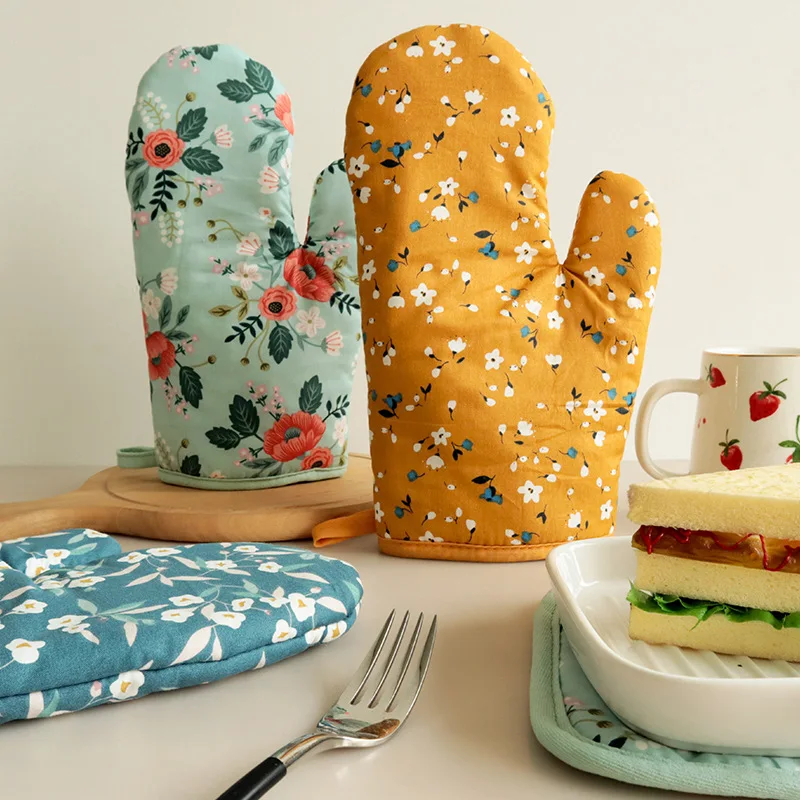 Nordic Style Thick Household Kitchen Microwave Oven Gloves Heat Insulation Oven Gloves Baking Heat Insulation Pad Pot Cap silicone oven mitts kitchen gloves silicone oven gloves