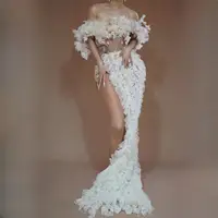 Long Elegant White Flower Evening Dresses for Women Sexy Off-shoulder Beaded Lace African Women Forma Evening Gowns Baomihua 1