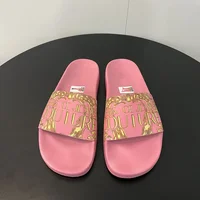 High-quality Pink Letter Print Vietnamese Cambodian Nigerian 2023 Summer Flat Heel Sandals Rubber Outsole Women's Slippers 1