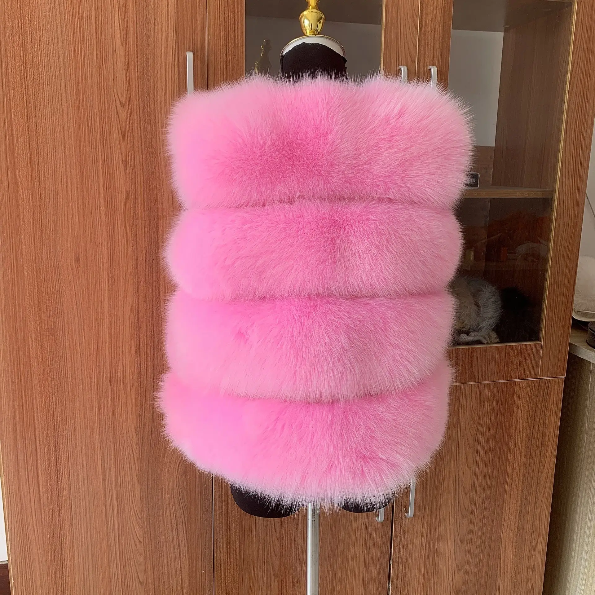 Natural genuine fox fur vest Pink popular real fur warm vest High quality women's autumn winter warm jacket Luxury fur coat