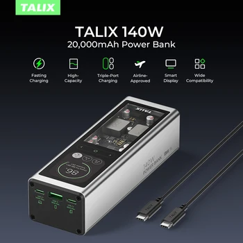 TALIX 140W Power Bank 20000mAh battery Laptop Portable Charger with 3-Port Digital Display High Capacity for phone ipad 1