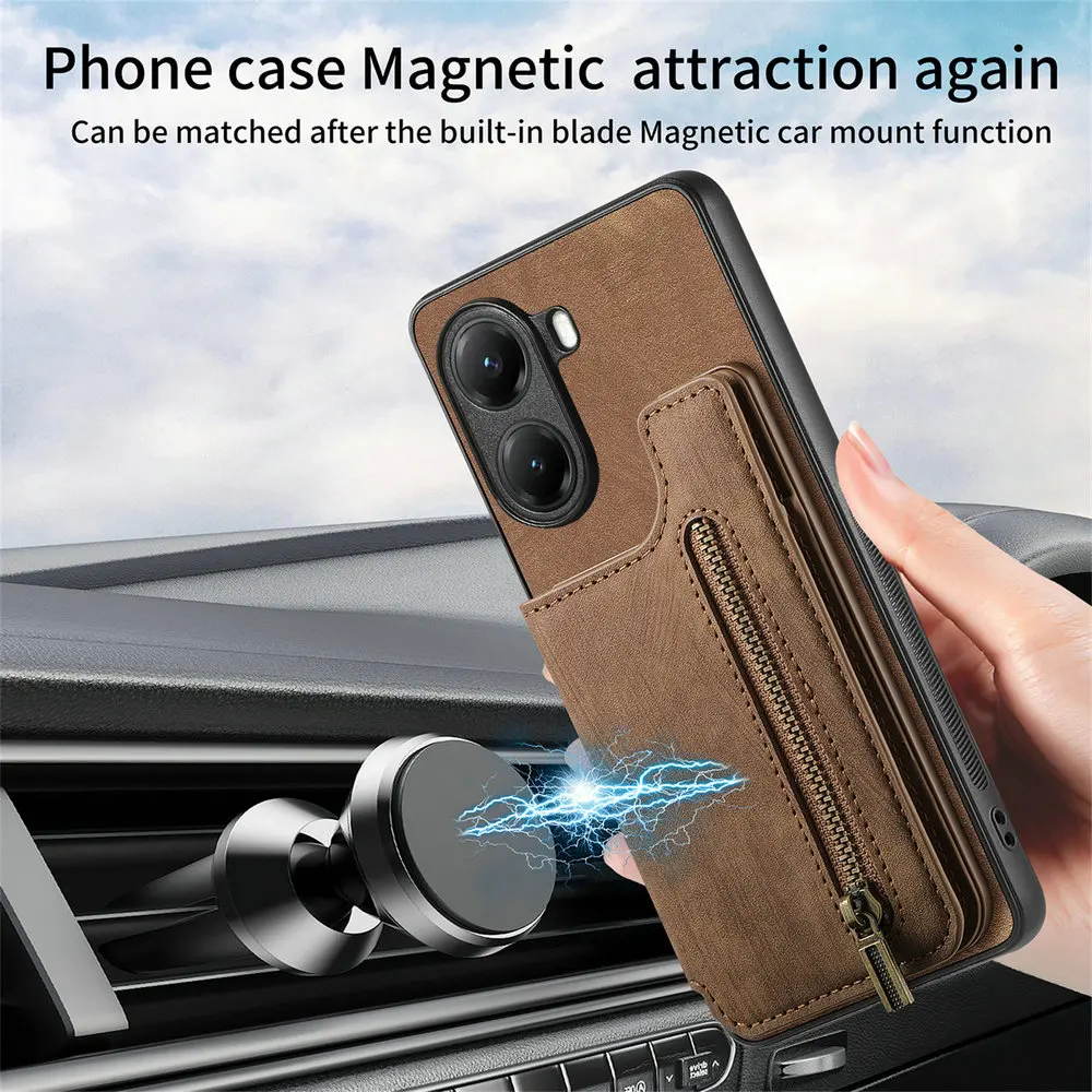 Elegant Zipper Wallet Leather Phone Case with Magnetic Closure