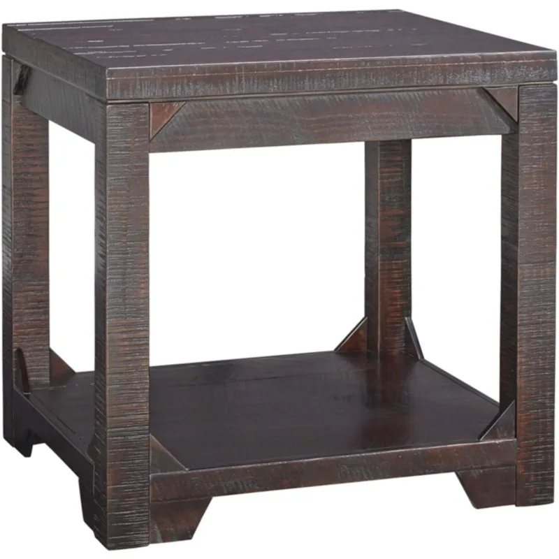 

Signature Design By Ashley Rogness Rustic Square End Table with Floor Shelf, Dark Brown with Distressed Finish