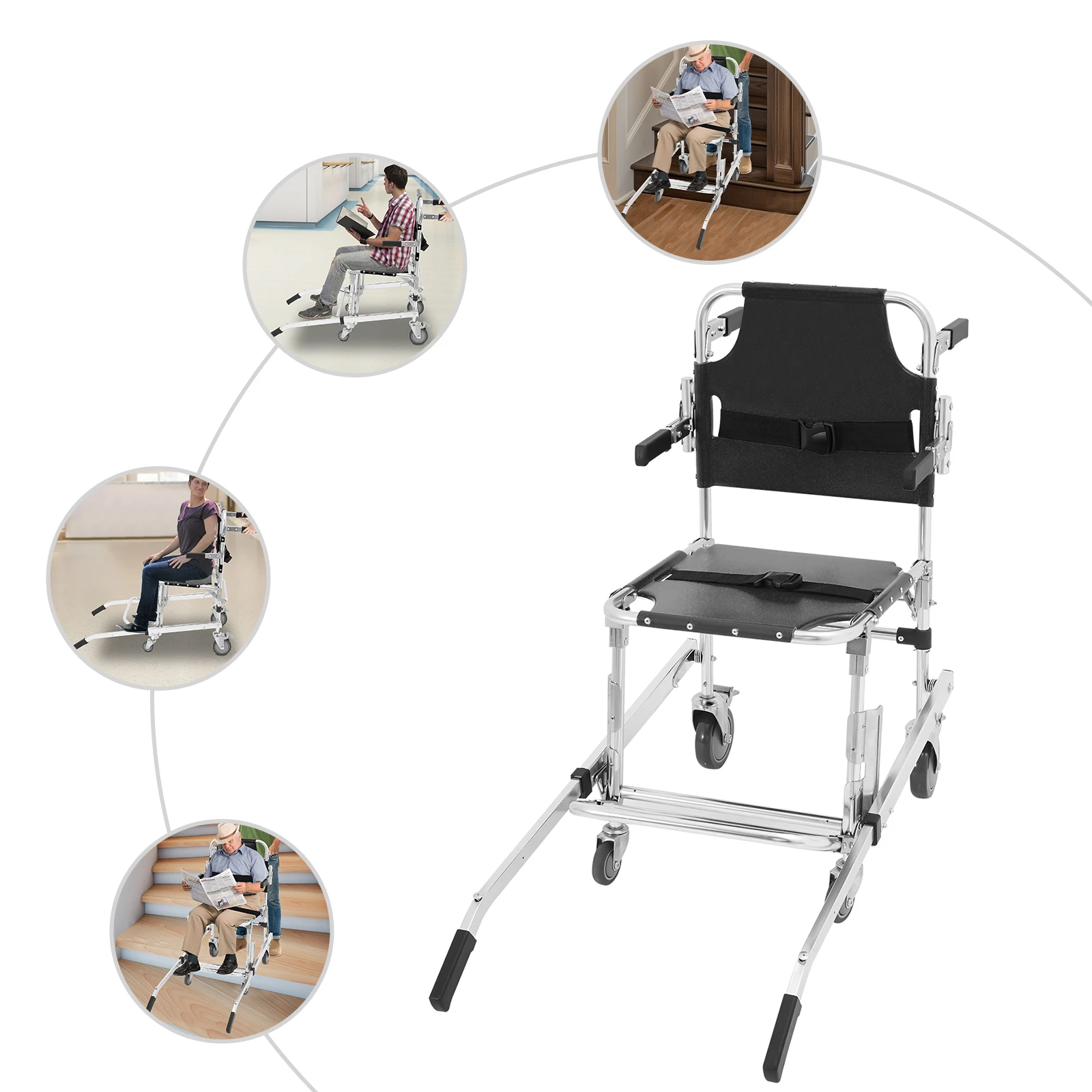 Folding Stair Chair 4 Universal Wheels with Brakes 350lbs Load Capacity Emergency Evacuation for Hospital Fire Rescue