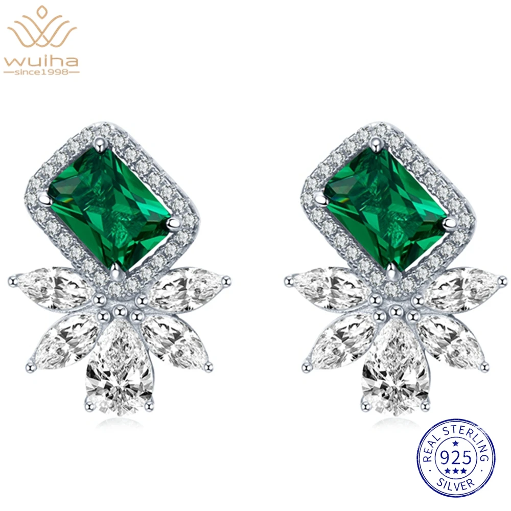 

WUIHA 18K White Gold 5*7MM Emerald Sapphire Faceted Gemstone Stud Earrings Anniversary 925 Sterling Silver Jewelry Drop Shipping