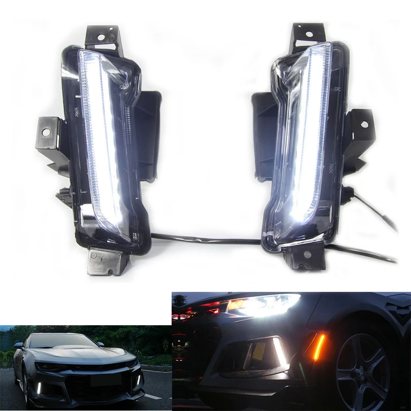 

Car LED Fog Lights DRL Daytime Running Light Fog Lamps Clear Turn Signal For Chevy Camaro ZL1 2016-2020