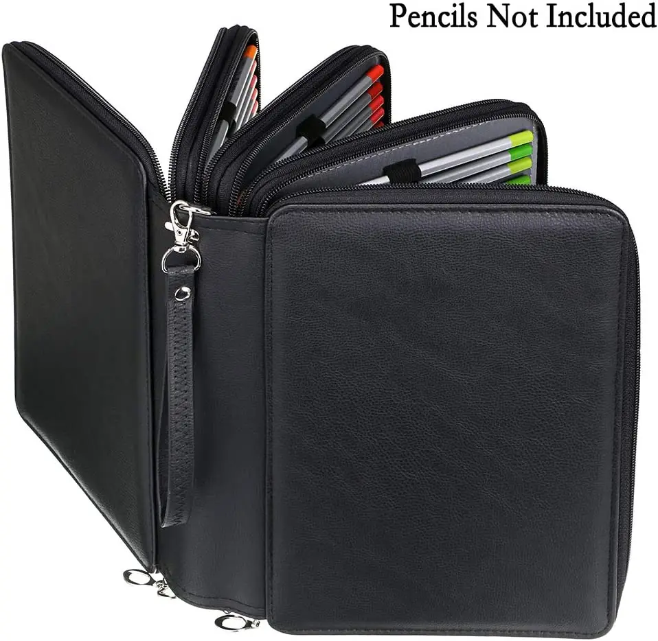 200 Slots Colored Pencil Organizer Deluxe PU Leather Pencil Case Holder With Removal Handle Strap Box for Artist