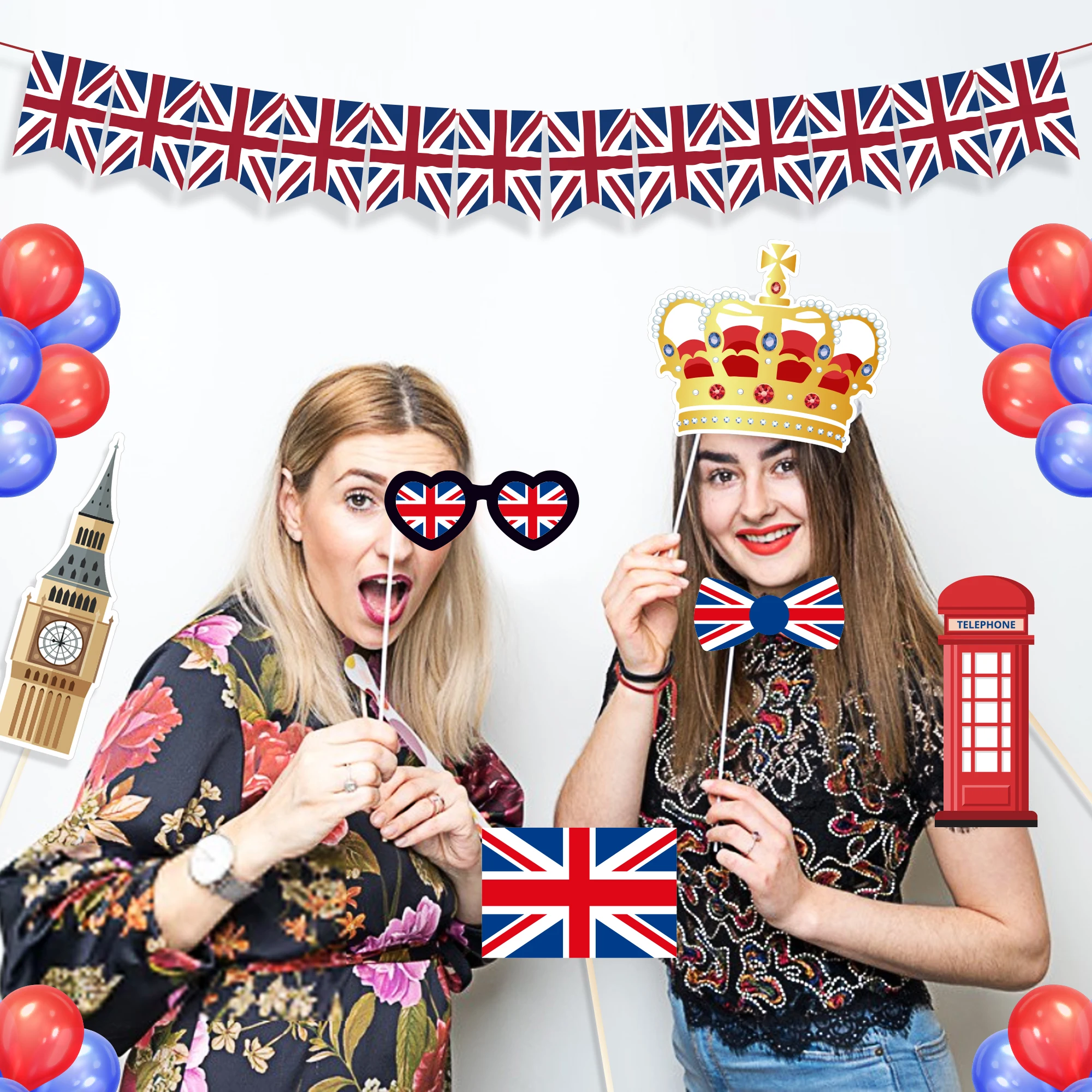 Party Photo Props 25Pcs British Flag Queen Crown Hat Glasses for National Day Festival