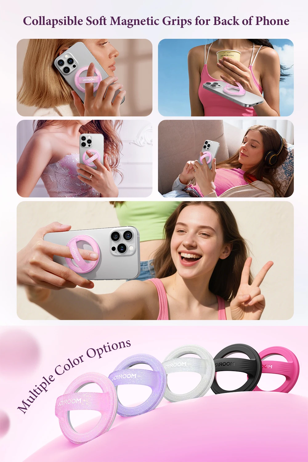Joyroom Rotatable Magnetic Phone Holder Silicone Finger Loop Phone Grip For iPho