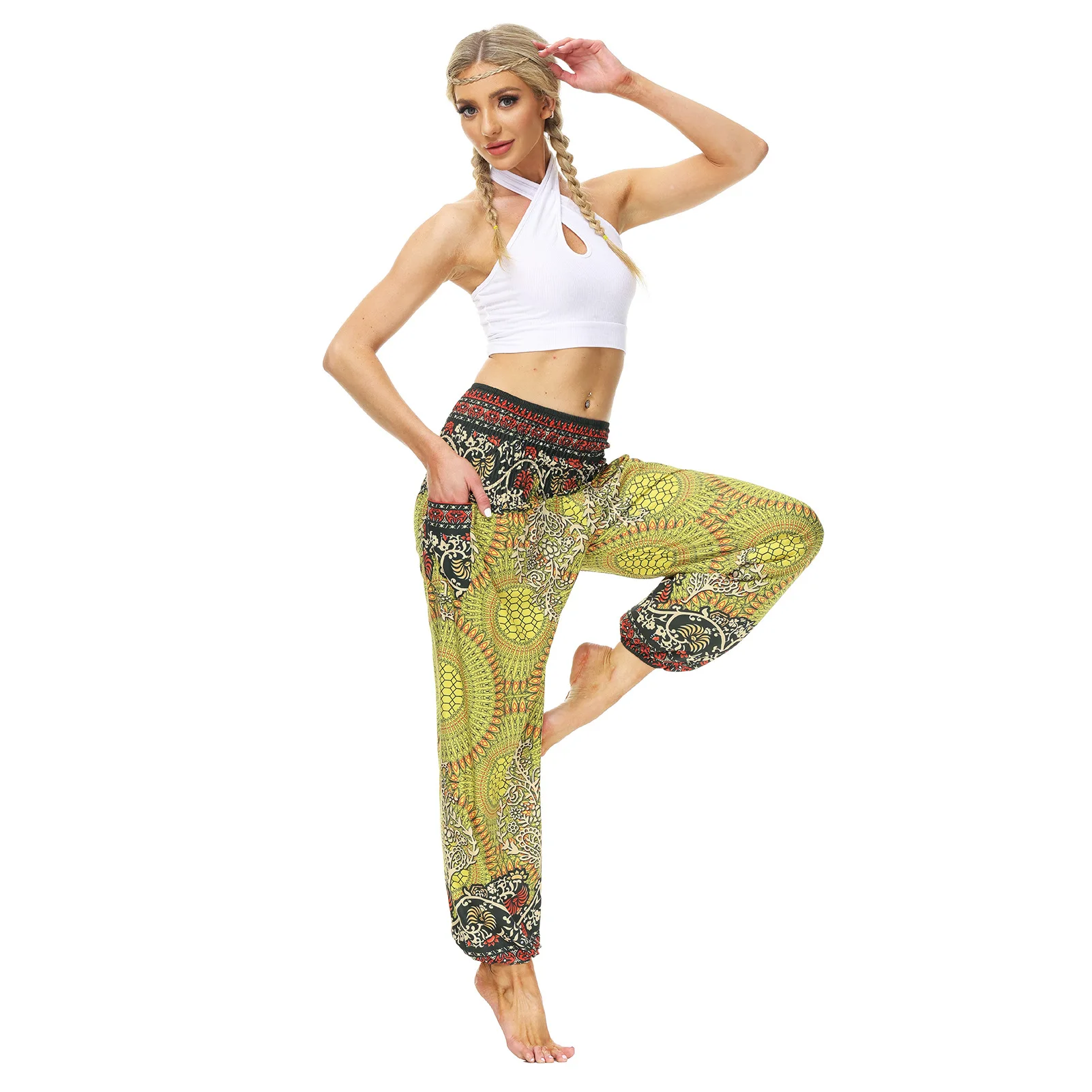 Women's Printed Wear Casual Bloomers Breathable Sports Dance Pants gym accessories women  yoga leggings high waist