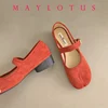 2025 Woman 3cm High Heel Split Toe Tabi Shoes Solid Colors Female Suede Shoes Ballet Dress Comfortable Retro Mary Janes 3