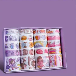 Charming Cartoon Kawaii Washi Tape & Grid Sticky Notes Set (Purple)