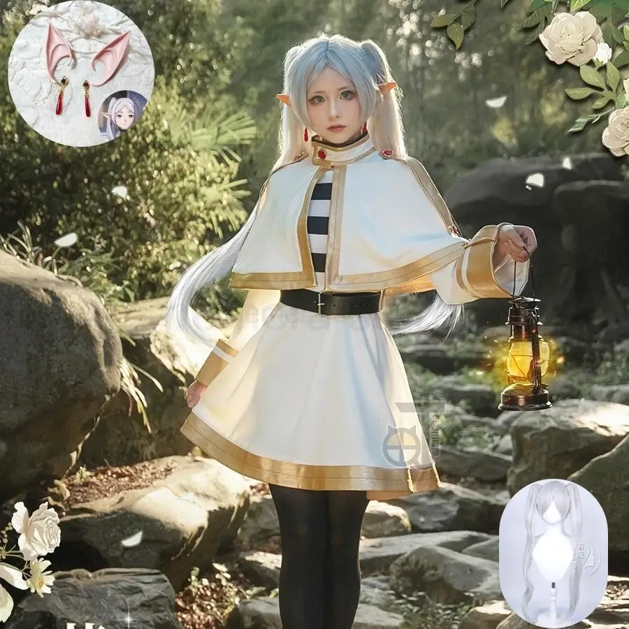 

Anime Frieren Beyond Journey's End Frieren Cosplay Costume Wig Dress Ears Earrings Mage Uniform Halloween Party Costume Women