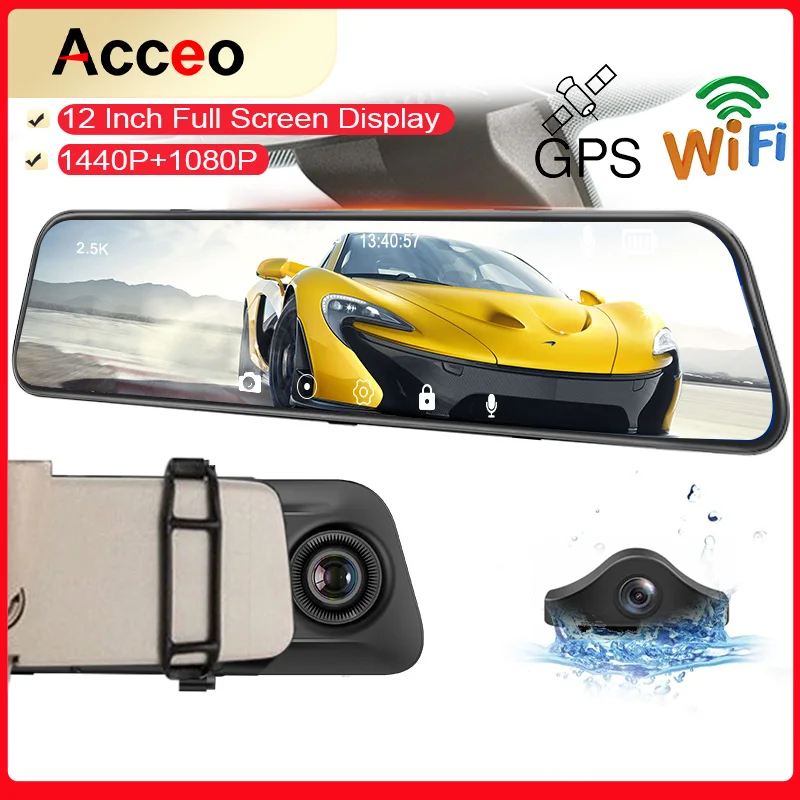 ACCEOA38Plus12InchCarMirrorCameraTouchScreenVideoRecorder
