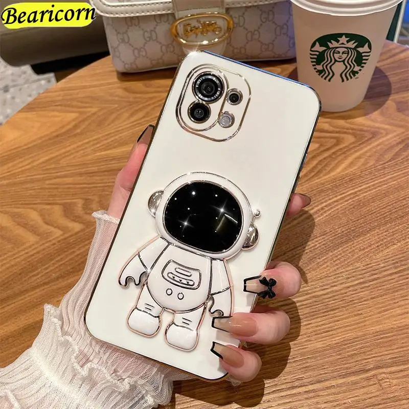 6D Plating Astronaut Fold Stand Phone Case - Sleek and Durable Soft Cover