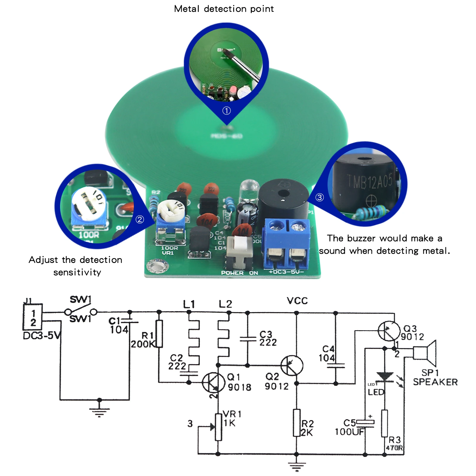DIY Metal Detector Kit - Non-contact Sensor Board Module