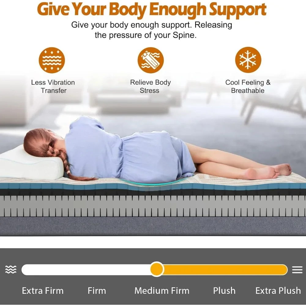8 Inch Mattress Twin XL, Copper Infused Memory Foam Mattress w/Jacquard Cover & Bamboo Charcoal Memory Foam 4