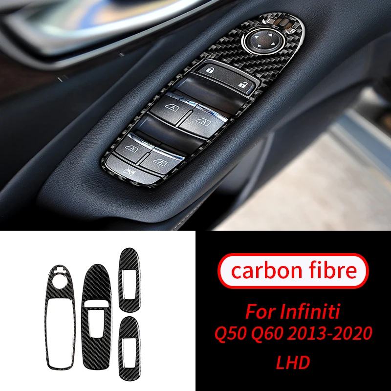 

For Infiniti Q50 Q60 2013-2020 Real Carbon Fiber Car Door Window Switch Button Cover Trim Car Interior Accessories Car Decor