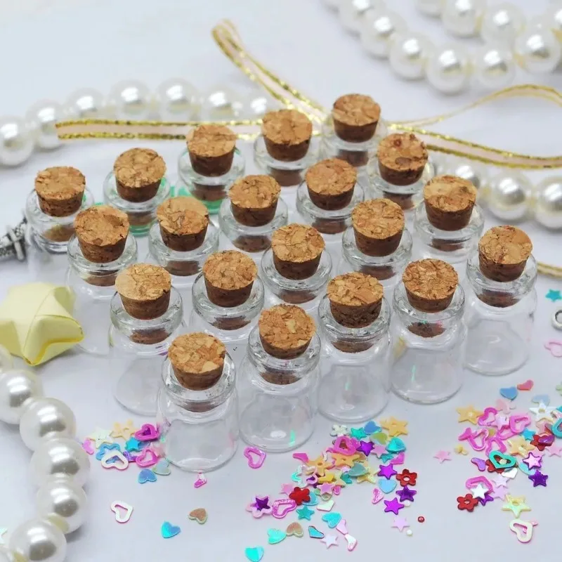 50/10Pcs Mini Clear Glass Bottles with Wood Cork Stopper Message Bottles Empty Spice Tiny Jars Wishing Drifting Bottle DIY Gift 3