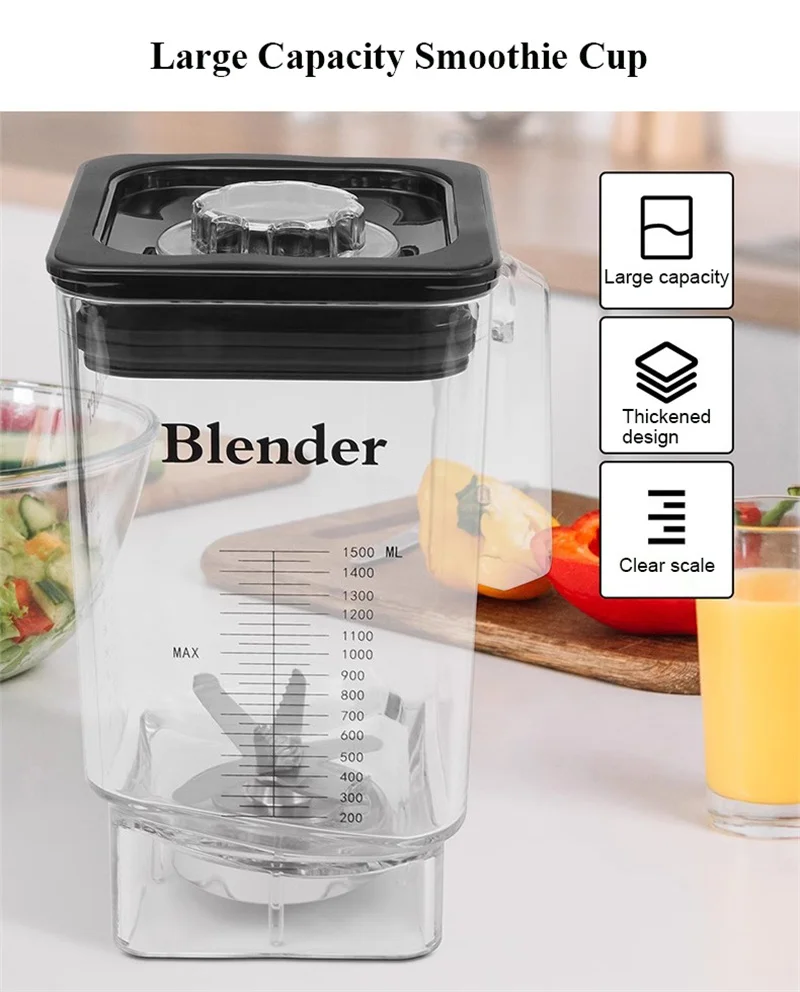 Commercial Smoothie Machine Fruit Milkshake Maker Juicer English Panel Low Noise Kitchen Ice Smoothies Blender Mixer 2200W 4