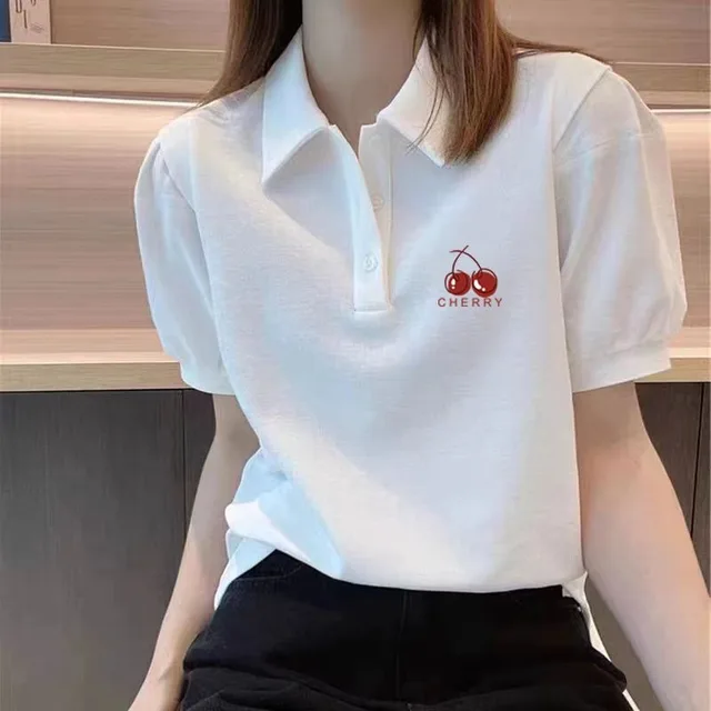Polo Neck T Shirt for Women White Short Sleeve Woman 100℅ Cotton Tshirt Summer Outfit Graphic Youthful Clothes High Quality New