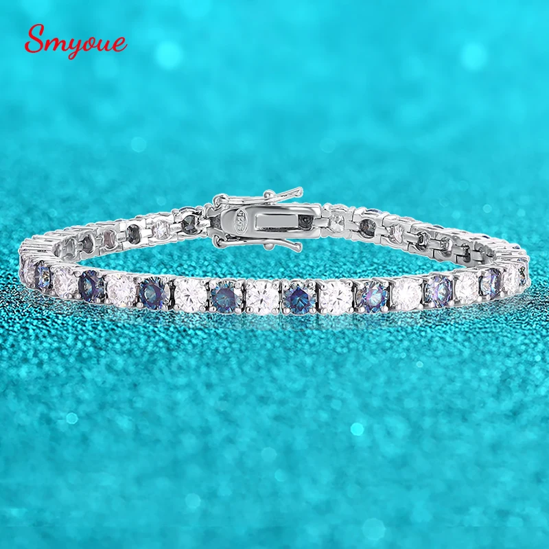 

Smyoue Colorful 100% Real Moissnaite Tennis Bracelet for Women Full Diamond 3/4/5/6.5mm Gemstone 925 Sterling Silver Chain GRA