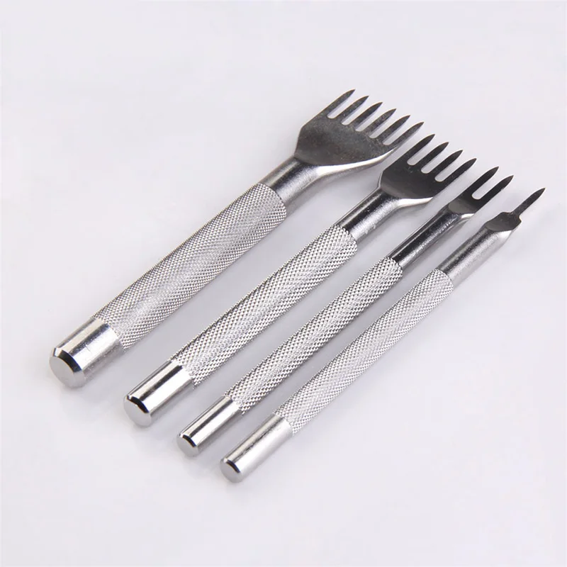 Black/Sliver/Gold/Retro Color 4 Style Leather Craft Hole Punch Tools Kit Convenient Diamond Point Chisel Leather Tools