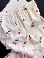 2023 Spring Autumn New Ice Silk 2 Pieces Pajamas for Women Fashion Cardigan Women's Pajamas Sweet Printing Loungewear Women Set - Image 5