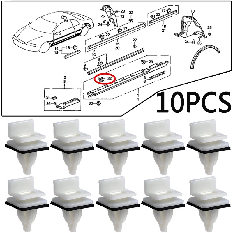 

10PCS Side Skirt Sill Seal Panel Mounting Trim Clips For Honda Accord CRV Civic Del Sol Pilot,Acura CL MDX RL RSX TL TSX Vigor