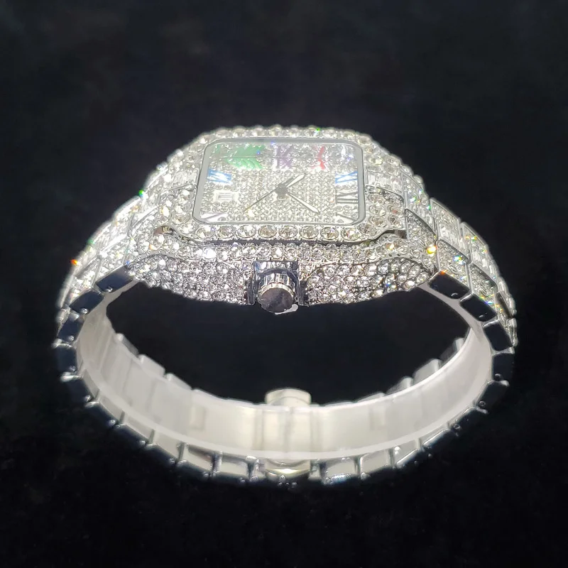 Heißer Verkauf Diamant Uhr für Männer Top Marke Luxus Eis Armbanduhr Mode Edelstahl Wasserdicht Quarz Uhren Dropshipping – Detail 10