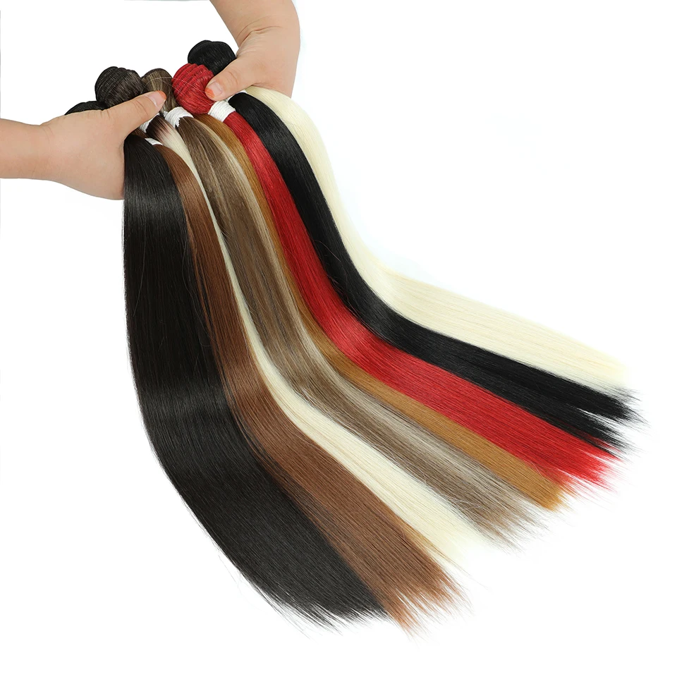 Straight Hair Bundles Synthetic Natural Hair Weaving Brown 613 Bundles Hair Extensions Ombre Red Blonde Weave Long Fake Hair