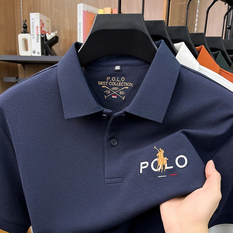 Designer-Marken-Poloshirt aus Seide und Baumwolle mit kurzen Ärmeln Sommer-Neuheit Business-Casual Paul Pony-Stickerei modisches Golf-T-Shirt für Herren – Detail 14