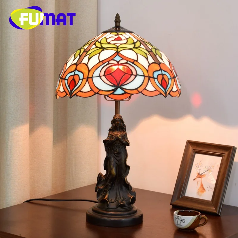 

FUMAT Tiffany colored glass beauty desk lamp pastoral style art deco living room dining room bedroom bedside reading lamp