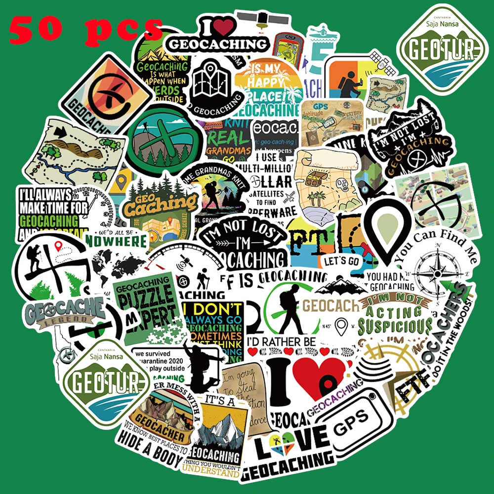 50pcs Outdoors Geocaching Stickers Funny Graffiti Decals for Luggage Scrapbook Skateboards Motorcycle Cars Helmet Stickers