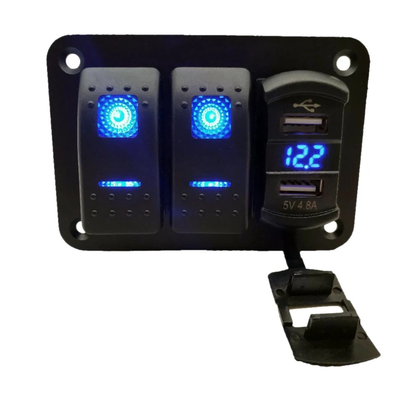 

2 клавиши 12 в-24 в пост. Тока кулисный переключатель панель с 4,8 а двойное зарядное устройство USB вольтметр Водонепроницаемый для автомобилей грузовиков лодок Rvs