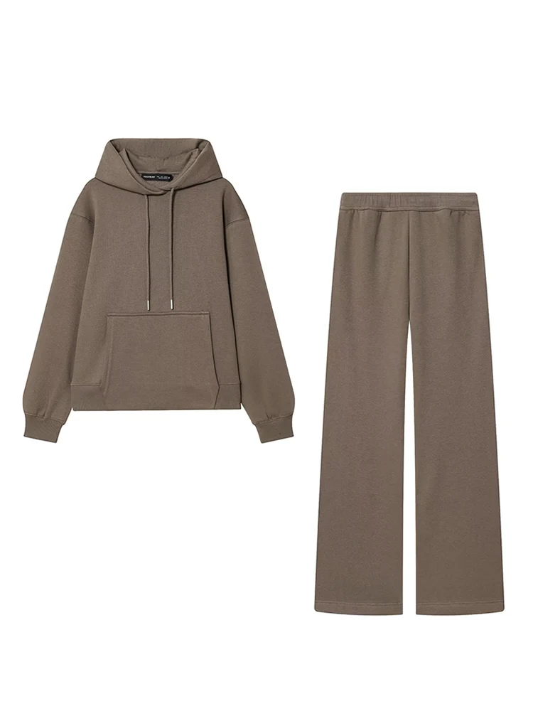 2025 New Women's Sport Pant 2Pcs Suit Solid Color Tracksuits Hooded Pullover Sweatshirt Casual Pants Sets Ladies Sportswear