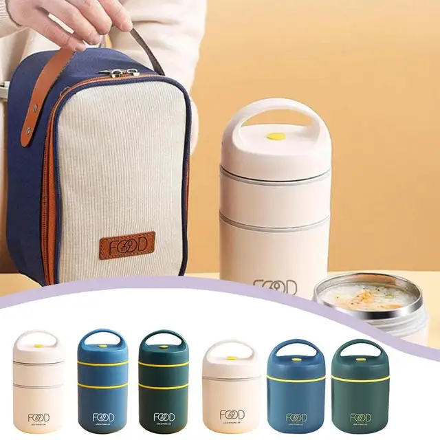 Stackable Thermal Containers Stainless Steel Leak-Proof Lunch Storage Box 2-Tier Vacuum Insulated Thermos Hot Food Soup Bowl Jar