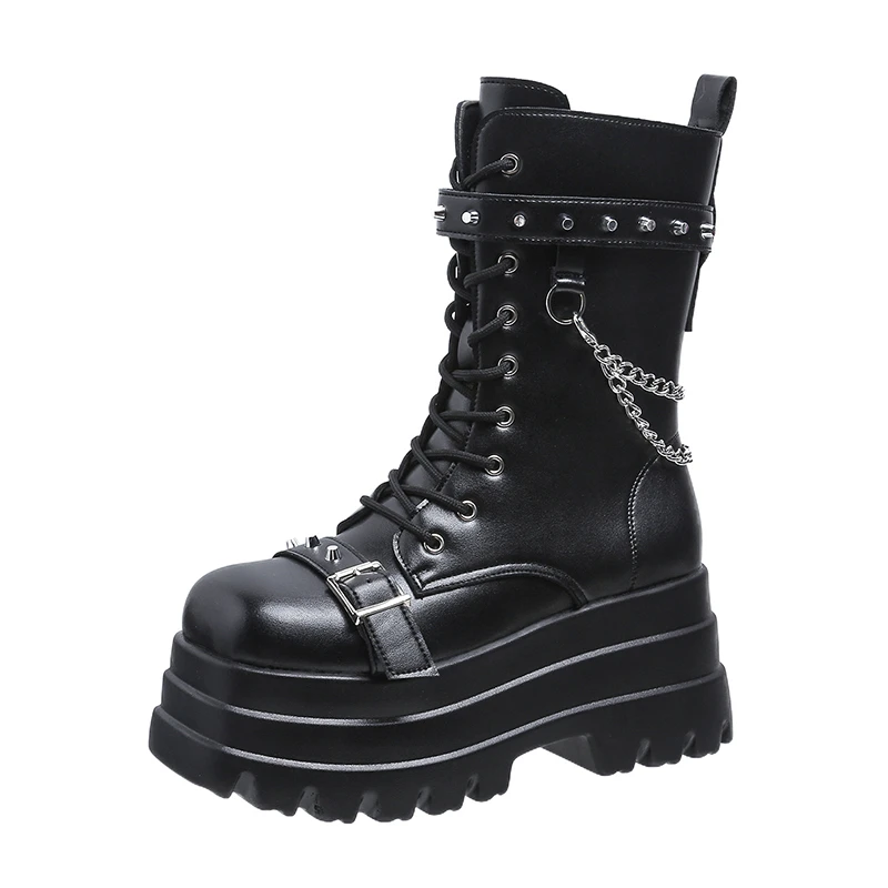 Botas Largas Hasta La Rodilla Para Mujer, Zapatos Góticos Con Plataforma, Punk, Negras, Sexy