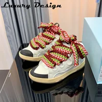 New Club Sneakers Women Mixed Colors Designer Luxury Sneakers Platform Real Leather Top Quality Men Brand Trainer Thick Shoelace 1