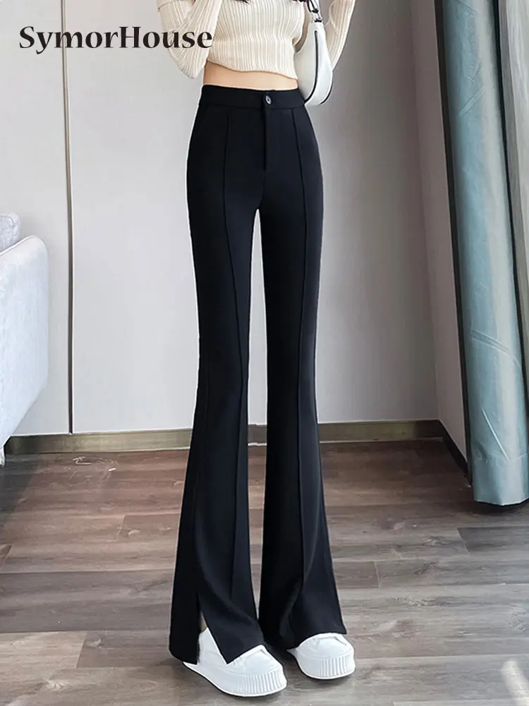 

2024 Spring Summr Autumn Flare Pants Women Simple Slim Straight Pants Fashion Casual Split Suit Trousers Streetwear Clothing