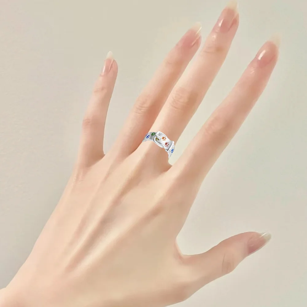 Trendy Colorful Paw Print Collar Shaped Ring Cool Party Jewelry Valentine's Day Gift for Women Mom Family Friends womens ring,finger rings,jewelry rings,ring jewelry