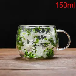Elegant Double - Layer Glass Cup with Dried Flower Embellishment, Heat - Resistant (A11)