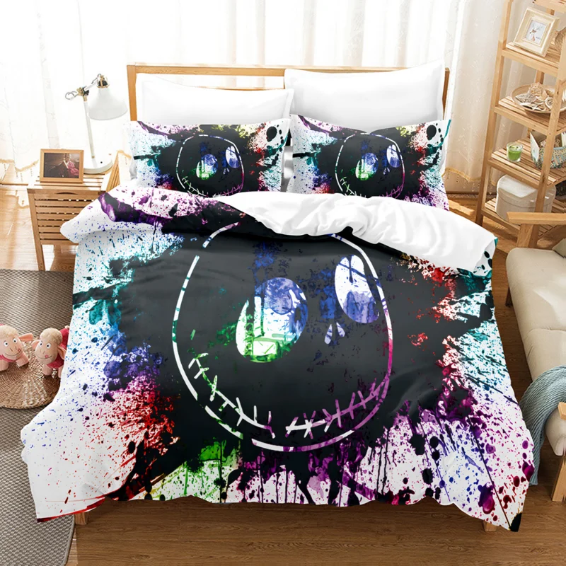 Juego de ropa de cama de pesadilla antes de Navidad, funda de edredón de Jack Skellington, funda de almohada de Anime, decoración de Halloween, Spead, dormitorio