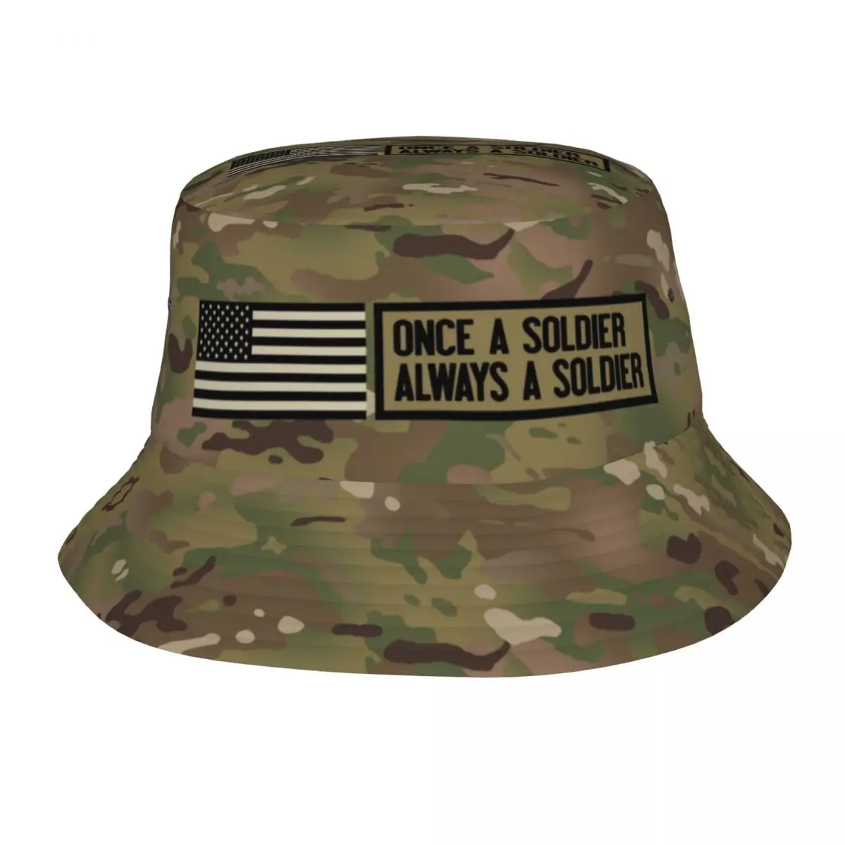  - Green Army Camouflage Bucket Hats Print Camo Design Pattern Summer Travel Beach Camo Bape Design Pattern Fisherman Cap