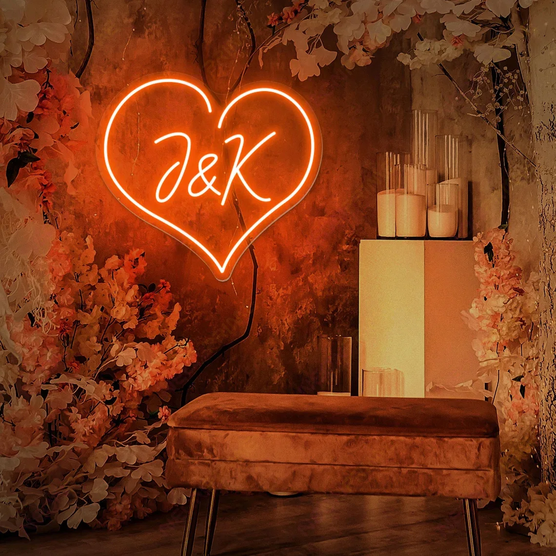 Initials Neon Sign Wedding Heart With Initials Neon Personalized Wedding Backdrop Home Wall Decor Gift For Couple