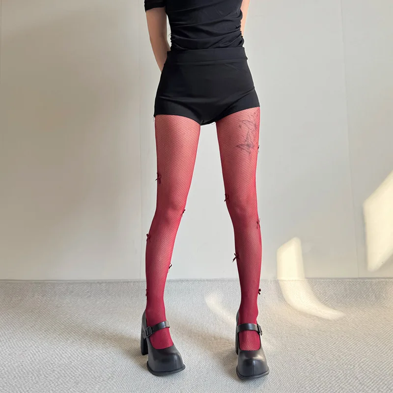 Spring Summer Stockings Ballet Style Handmade Multiple Butterfly Knot Net Stockings Pure Color Silk Pantyhose Base Layer Tights